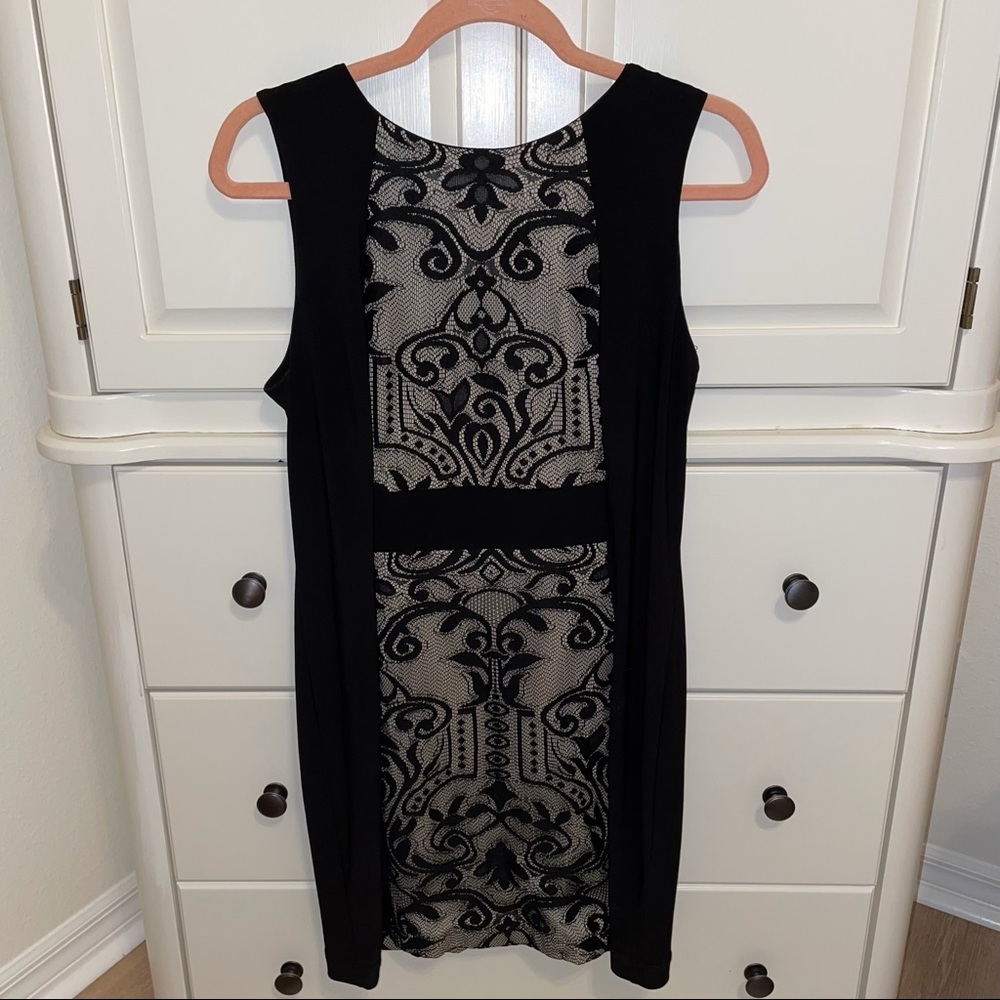 black and nude lace sleeveless formal dress—R&K